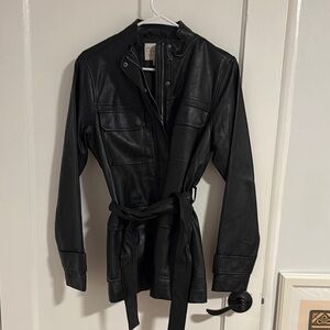 a new day Black Leather Belted Jacket